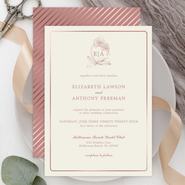 Elegante Dusty Rose Orchid Monogram Wedding Einladung (Von Creator hochgeladen)