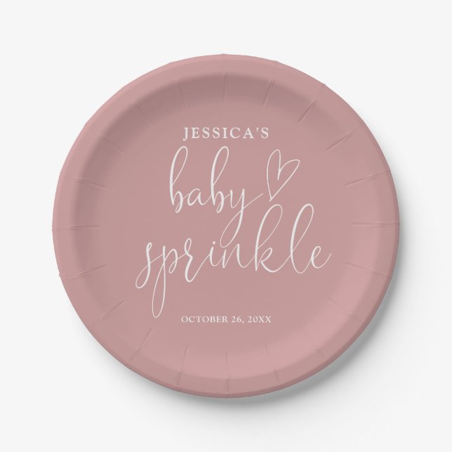 Elegante Dusty Rose Pink Baby Sprinkle Dusche Pappteller (Vorderseite)