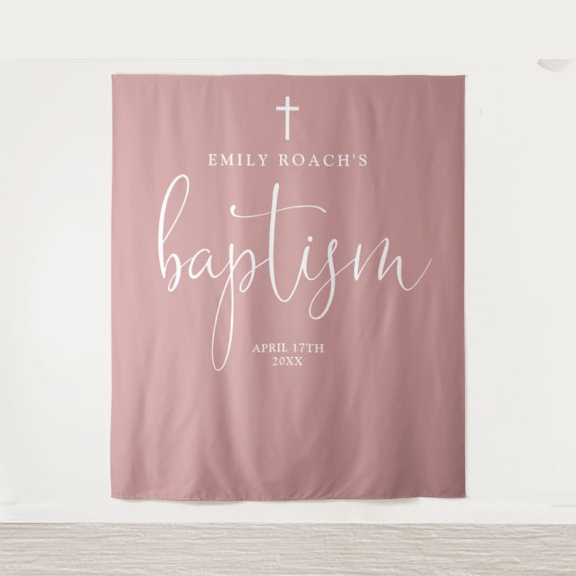 Elegante Dusty Rose Rosa Taufe Foto Hintergrund Wandteppich (Vorderseite)