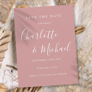 Elegante Dusty Rose Schrift Hochzeit Termin vormer Postkarte