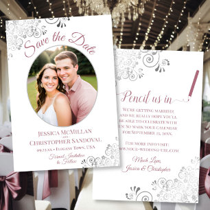 Elegante Dusty Rose & Silber-Oval-Foto-Hochzeit Save The Date