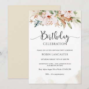 Elegante Dusty Rose und Beige Blumengeburt Einladung
