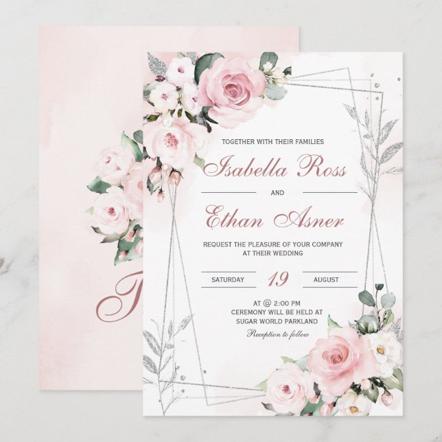 Elegante Dusty Rose und Einladungen für graue Hoch (Vorne/Hinten)