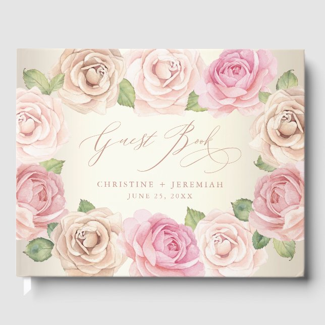 Elegante Dusty Rose Wasserfarbene Hochzeit der Blu Gästebuch (Vorderseite)
