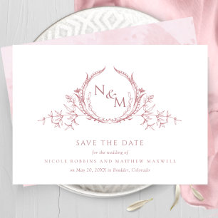 Elegante Dusty Rose Watercolor Monogram Wedding Save The Date