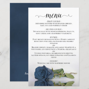 Elegante Dusty Steel Blue Rose Budget Wedding Menu