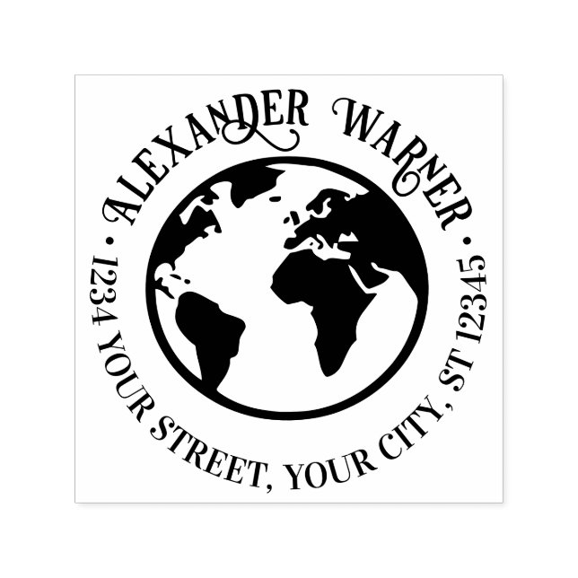 Elegante Earth Globe Map Name Rücksendeadresse Permastempel (Design)