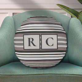 Elegante Earth Tone Brown Savannah Stripes Monogra Rundes Kissen