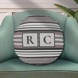 Elegante Earth Tone Brown Savannah Stripes Monogra Rundes Kissen
