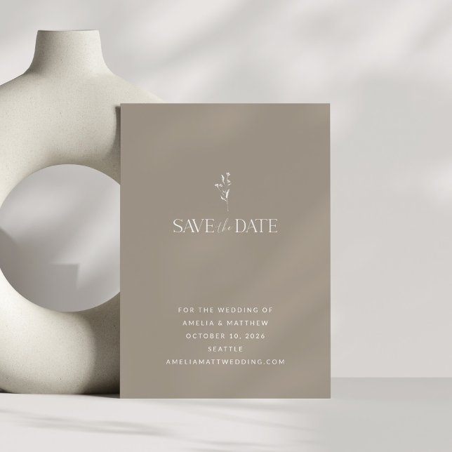 Elegante Earthy Minimalistisch Botanical Taupe Wed Save The Date (Von Creator hochgeladen)