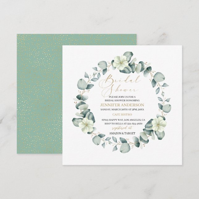 Elégante Ecalyptus Floral Bridal Shower Invitation (Devant / Derrière)