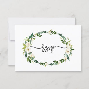 Élégante écriture florale blanche florissante RSVP