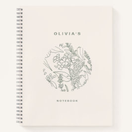 Elegante Ecru Sage Grüne Blume Kräuter Spirale Notizbuch