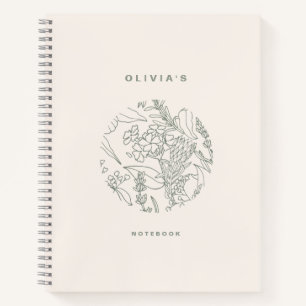 Elegante Ecru Sage Grüne Blume Kräuter Spirale Notizbuch