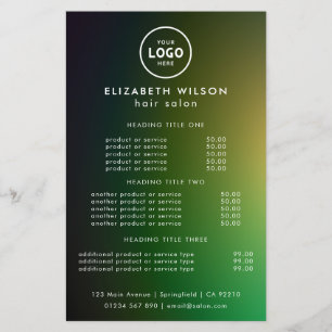 Elegante editierbare Menükarte für Friseursalon un Flyer