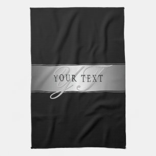 Elegante editierbare Monogramm-Schrift Schwarz Geschirrtuch