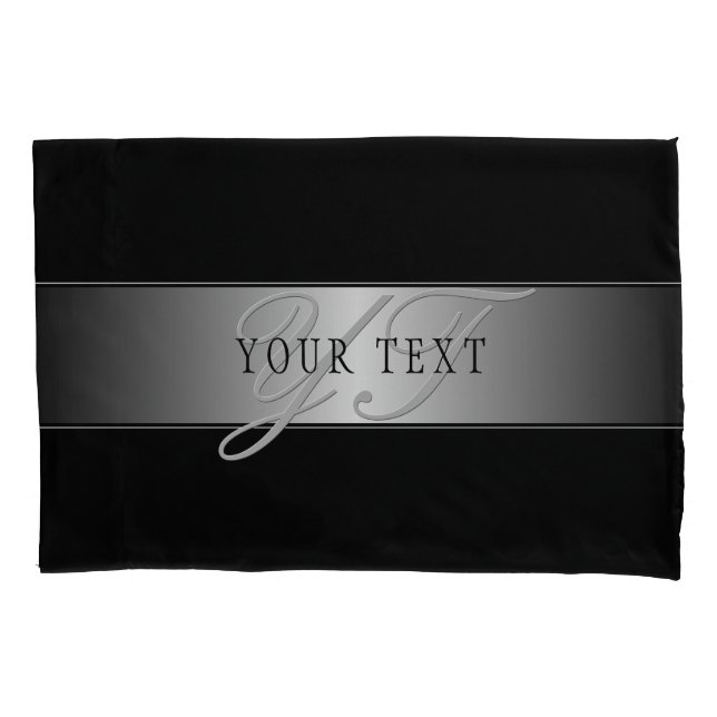 Elegante editierbare Monogramm-Schrift | Schwarz Kissenbezug (Vorderseite)
