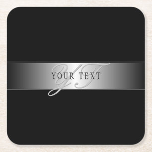 Elegante editierbare Monogramm-Schrift Schwarz Rechteckiger Pappuntersetzer