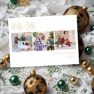 Elegante Efecto Oro Holly Jolly 3 Fotos Navidades Feiertagskarte
