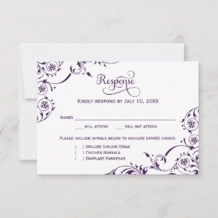 Elegante Eggplant Lila Skulpturen Hochzeit RSVP Karte
