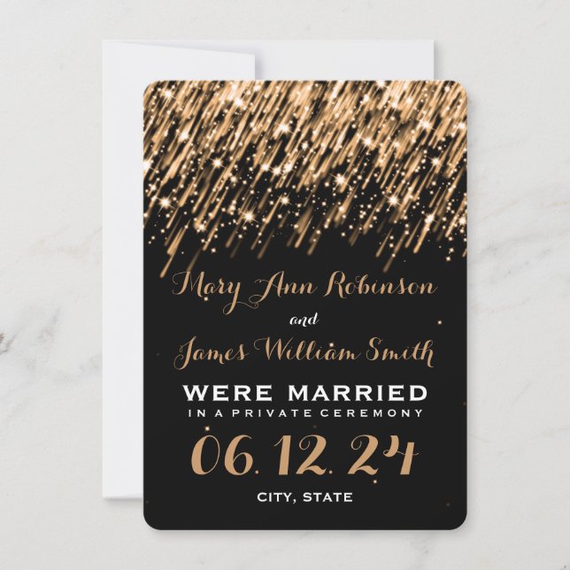 Elegante Ehe Elopement Falling Stars Gold Ankündigung (Vorderseite)