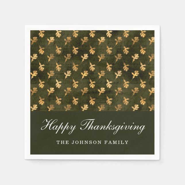 Elegante Eichenblätter Grüne Thanksgiving Serviette (Vorderseite)