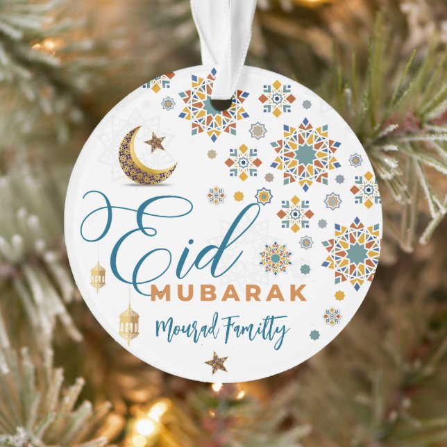 Elegante Eid Mubarak Calligraphy Moon Stars Ornament (Baum)