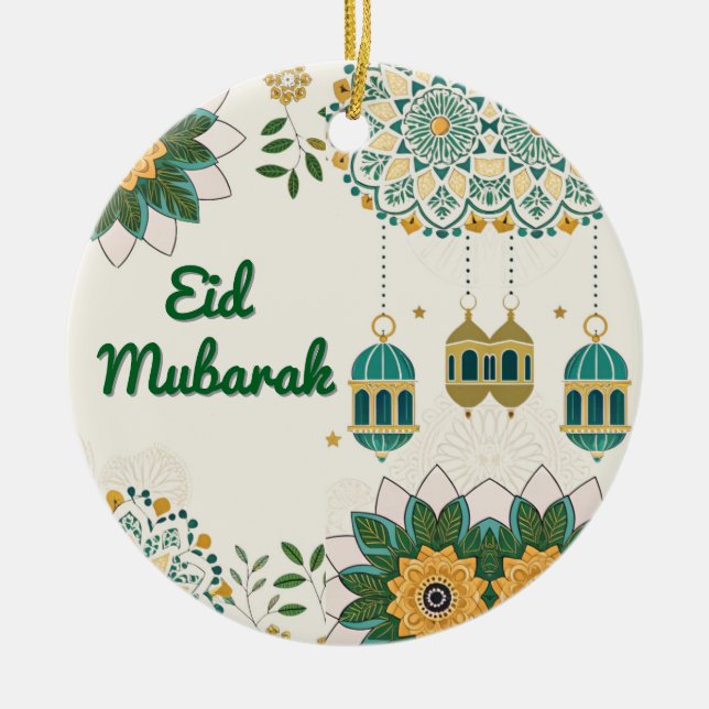 Elegante Eid Mubarak Card mit Signalleuchten und B Keramik Ornament (Vorne)