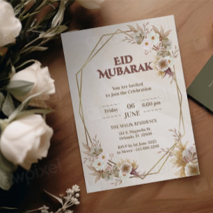 elegante Eid Mubarak-Einladung Floral Beige Muslim Feiertagskarte