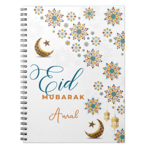 Elegante Eid Mubarak Kalligrafie Mond Sterne Notizblock