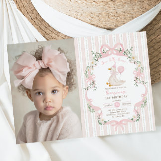 Elegante Ein Albernes Goose Pink Bow Mädchen 1. Ge Einladung