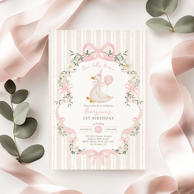 Elegante Ein Albernes Goose Pink Bow Mädchen 1. Ge Einladung (Von Creator hochgeladen)