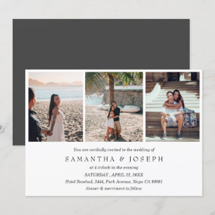Elegante einfache 3 Foto Mit Monogramm Hochzeit Einladung