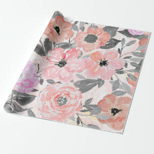 Elegante, einfache Aquarellblumen Geschenkpapier