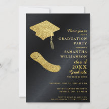 Elegante einfache Black and Gold Graduation Party