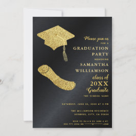 Elegante einfache Black and Gold Graduation Party Einladung