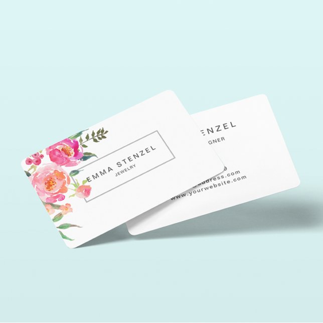 Elegante Einfache Blume Wasserfarben Business Card (Von Creator hochgeladen)