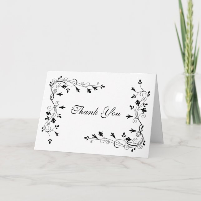 Elegante einfache BlumenBlumen-Rebe-Grenze danken Dankeskarte (Vorderseite)