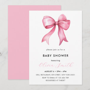 Elegante, einfache Blush Pink Bow Baby Dusche Einladung