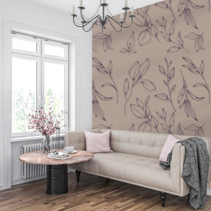 Elegante einfache botanische Blätter auf Taupe Tapete
