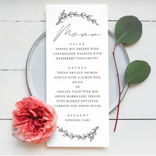 Elegante einfache botanische Blumenschrift Hochzei Menükarte