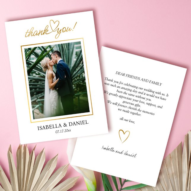 Elegante einfache Chic-Script-Liebe mit Heart Wedd Dankeskarte (Elegant Simple Chic Script Love with Heart White Wedding Thank You Card)