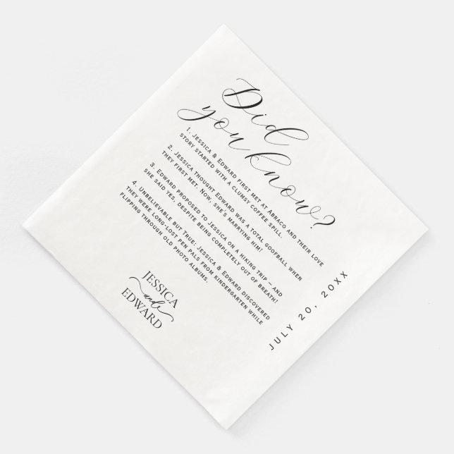 Elegante einfache Couple Fun Fakten Modernes Minim Serviette (Ecke)