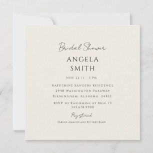 Elegante & einfache cremefarbene Bridal Shower-Kar Einladung