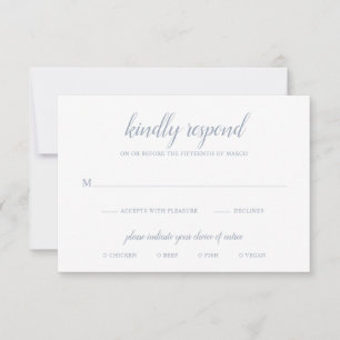Elegante einfache formelle Skripte Dusty Blue Wedd RSVP Karte