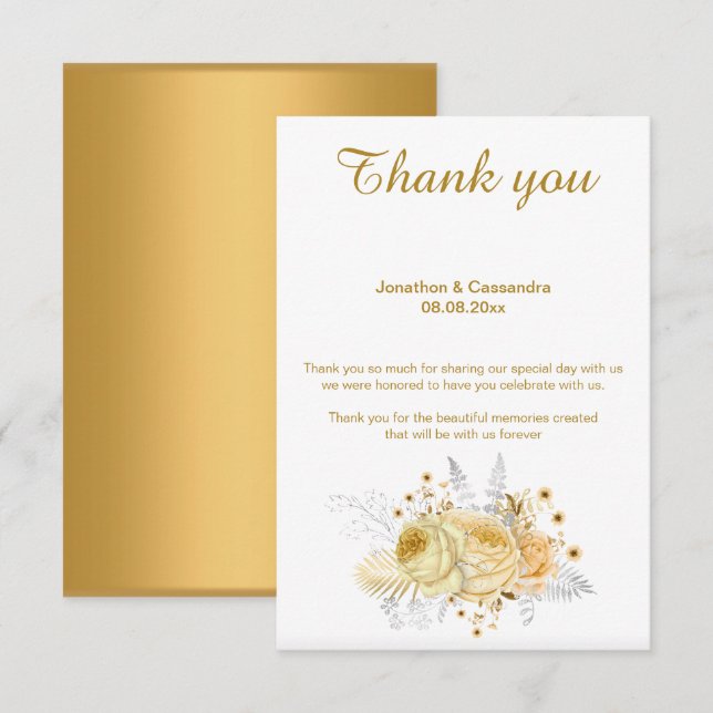 ELEGANTE EINFACHE GOLD FLORAL GOLD REVERSE DANK EINLADUNG (Vorne/Hinten)
