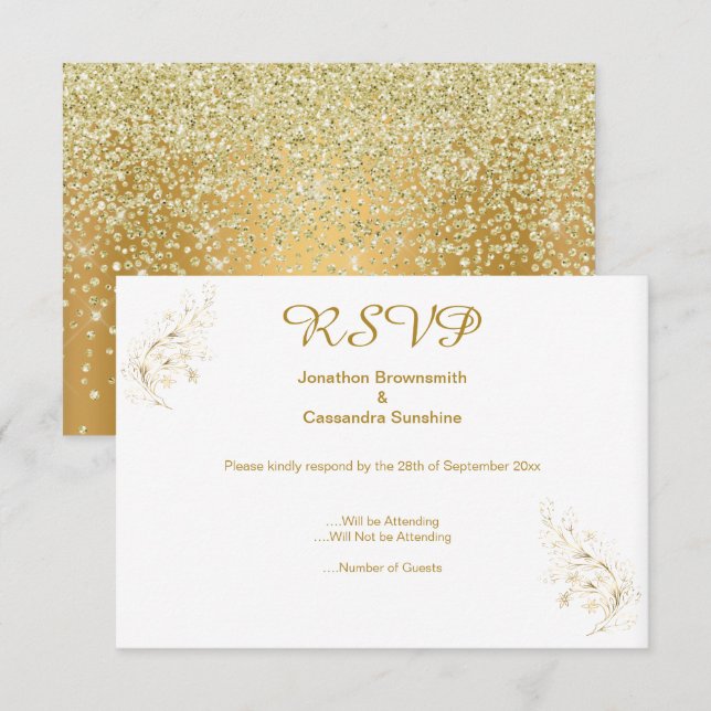 ELEGANTE EINFACHE GOLD LEAF GOLD CRYSTAL REVERLE U EINLADUNG (Vorne/Hinten)