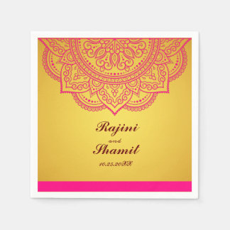 Elegante einfache Gold und Pink Paisley Indian Hin Serviette
