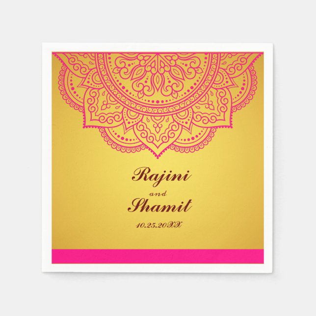 Elegante einfache Gold und Pink Paisley Indian Hin Serviette (Vorderseite)