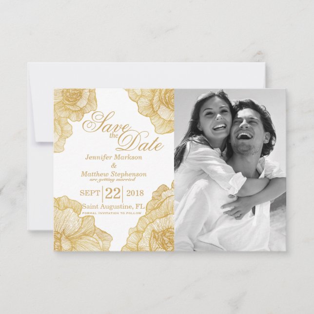 Elegante einfache goldene Blumen Save the Dates Date (Vorderseite)